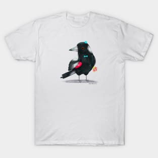 Australian Magpie bird with flowers and a chocolate box T-Shirt